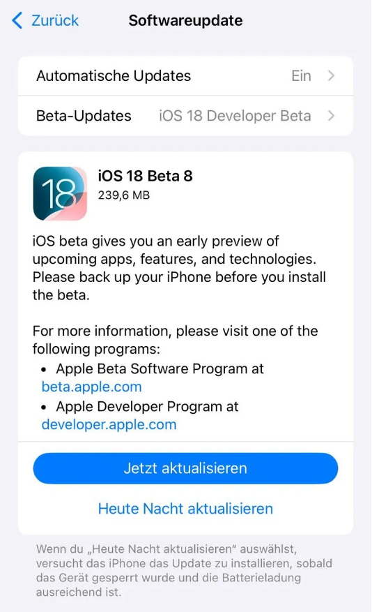 如皋苹果手机维修分享苹果 iOS / iPadOS 18 开发者预览版 Beta 8 发布 